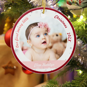 Twin Girls 2 Fotos First Merry Little Christmas Keramik Ornament