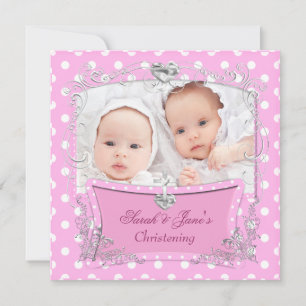 Twin Girls Baby Christening Taufe Pink Ankündigung
