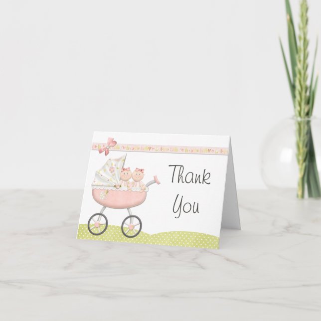 Twin Girls Baby Dusche Danke Karte (Vorderseite)