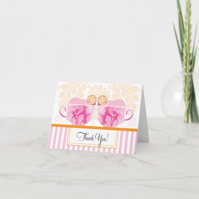 Twin Girls Baby Dusche Danke Karte (Vorderseite)