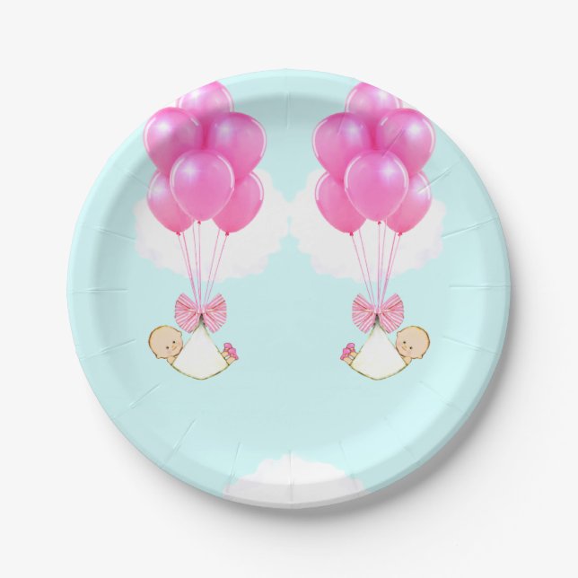 Twin Girls Baby Dusche Pappteller (Vorderseite)