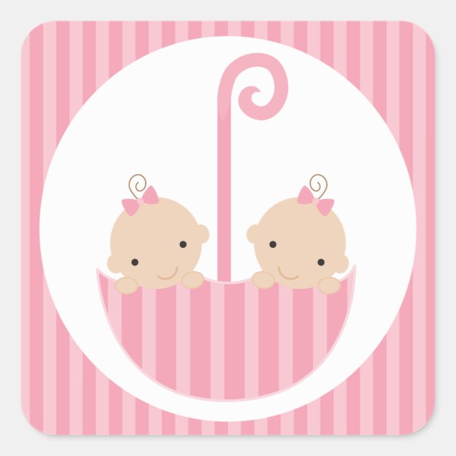 Twin Girls Baby Dusche Quadratischer Aufkleber (Vorderseite)