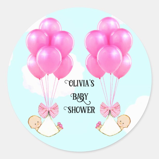 Twin Girls Baby Dusche Runder Aufkleber (Vorderseite)