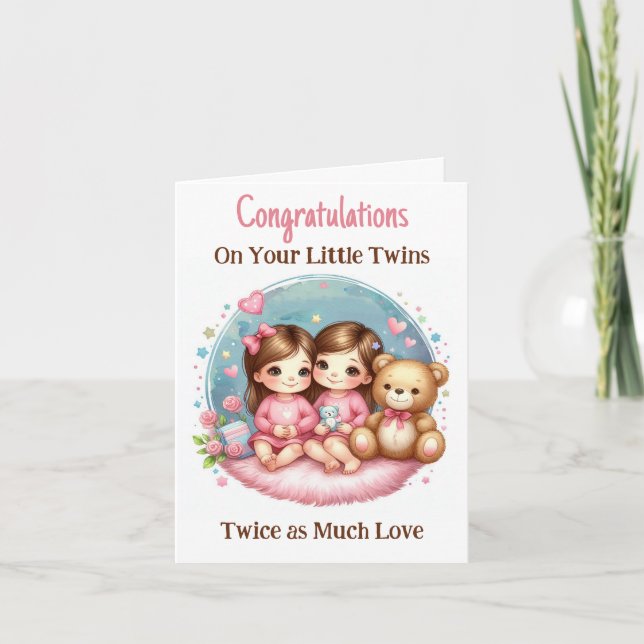 Twin Girl's Baby Duwer Gratulation Neue Eltern Einladung (Vorderseite)