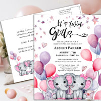 Twin Girls Baby Elephant Pink Balloon Babydusche
