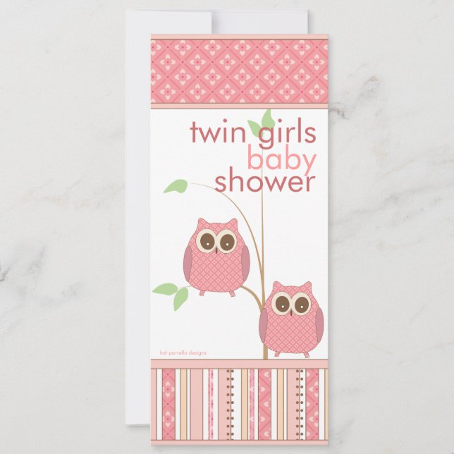 Twin Girls Baby Owl PInk Babydusche Einladung (Vorderseite)