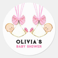 Twin Girls Baby Shower Classic Round Sticker