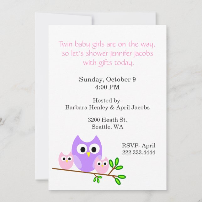 Twin Girls Baby Shower Einladung (Vorderseite)