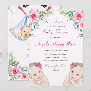 Twin Girls Baby Shower Einladung