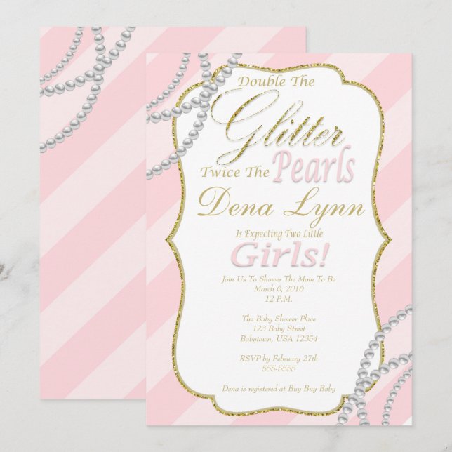 Twin Girls Baby Shower Einladung (Vorne/Hinten)