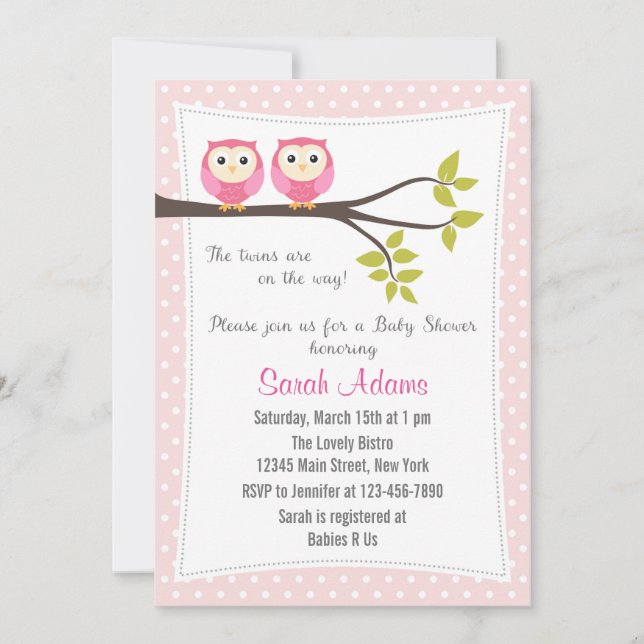 Twin Girls Baby Shower Einladung Pink (Vorderseite)
