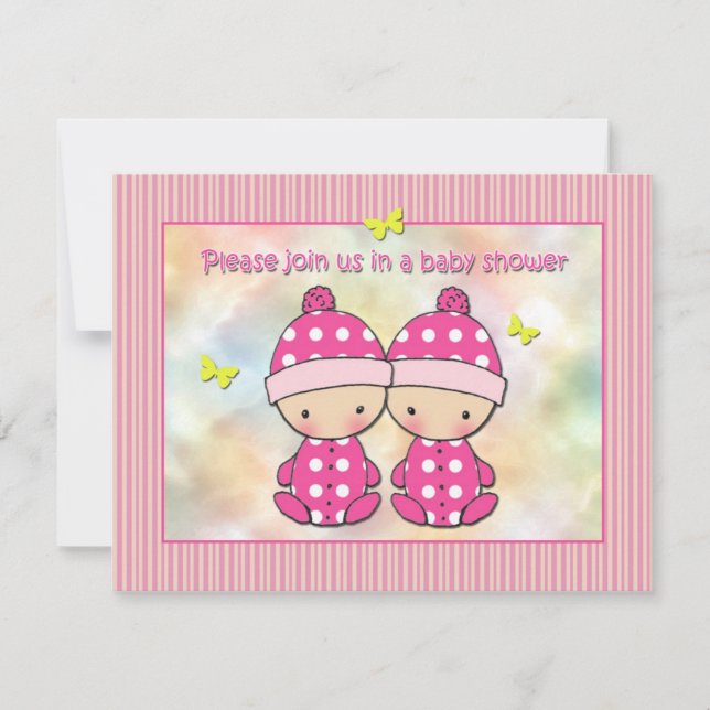 Twin Girls Baby Shower Invitations (Devant)