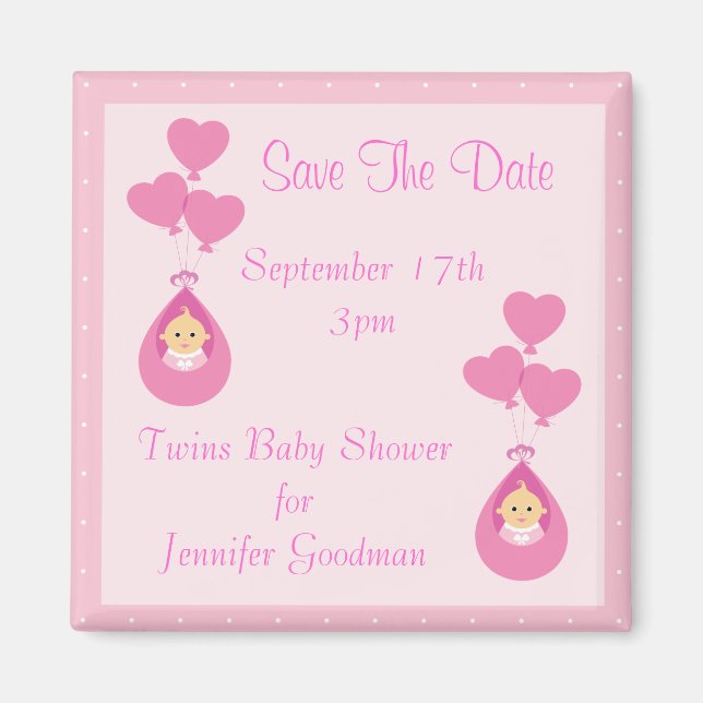Twin Girls & Balloons Save the Date Babydusche Magnet (Vorne)
