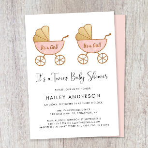 Twin Girls Carriage Watercolor Kinderdusche Einladung