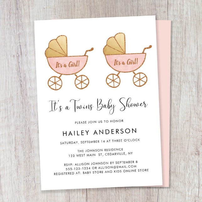 Twin Girls Carriage Watercolor Kinderdusche Einladung (Von Creator hochgeladen)