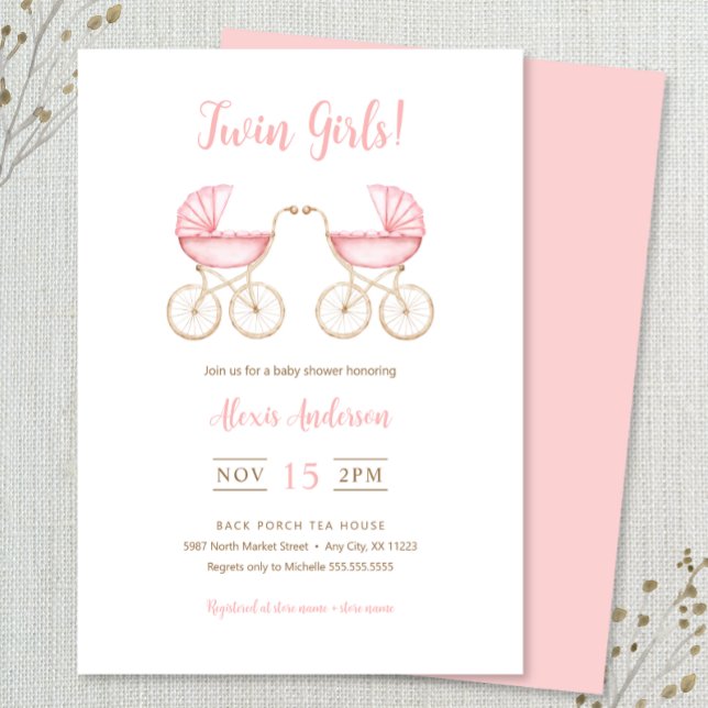 Twin Girls Carriages Baby Shower Invitation Einladung (Von Creator hochgeladen)