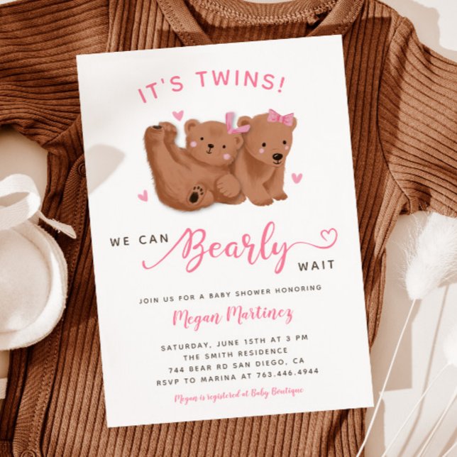 Twin Girls Cub Bear Baby shower Invitation (Créateur téléchargé)