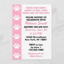 Twin Girls - Dog Themed Baby Shower Einladungen