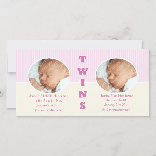 Twin Girls Double New Baby Foto Cards Ankündigung (Vorderseite)