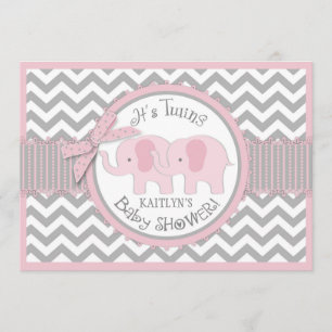Twin Girls Elephants Zickzack Print Baby Shower Einladung