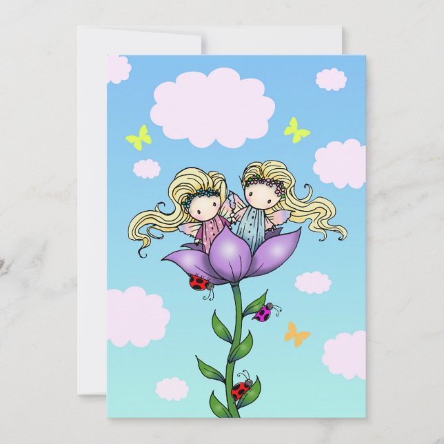 Twin Girls Fairy Anniversaire Fête Invitations (Devant)