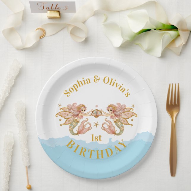 Twin Girls' Fairy Mermaid Birthday Pappteller (Hochzeit)
