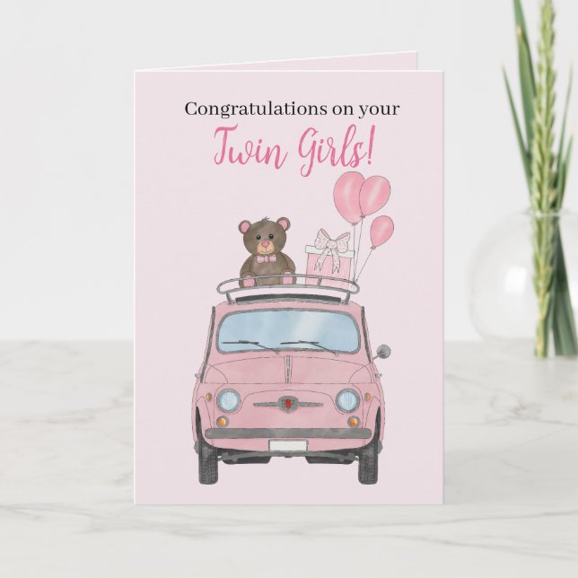 Twin Girls Fiat 500 Glückwünsche Karte (Vorderseite)