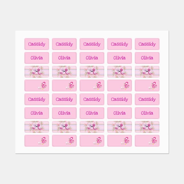Twin Girls Flamingos mit Namen Etiketten (Blatt)