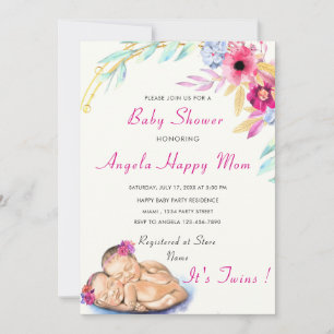 Twin Girls ! Invitation de Baby shower de cigogne 