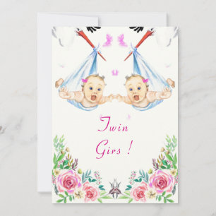 Twin Girls ! Invitation drôle Baby shower de cigog