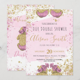 Twin Girls niedlich Glitzer Gold Rosa Kinderdusche Ankündigung