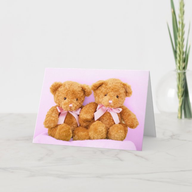 Twin Girls Nounours Baby shower Carte de voeux (Devant)