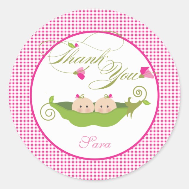 Twin Girls Pea in einem Pod Baby Shower Sticker (Vorderseite)