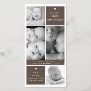 Twin Girls Photo Baby Faire-part de naissance
