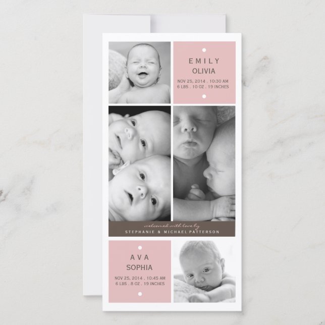 Twin Girls Photo Baby Faire-part de naissance (Devant)