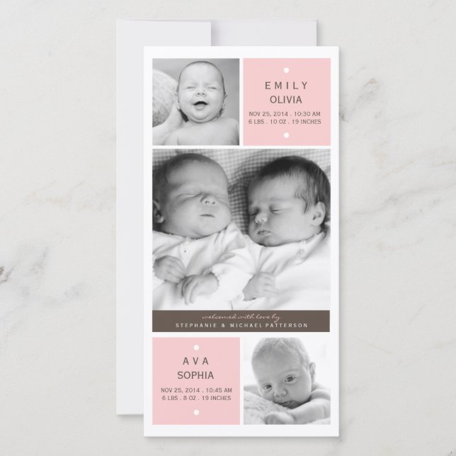 Twin Girls Photo Baby Faire-part de naissance (Devant)