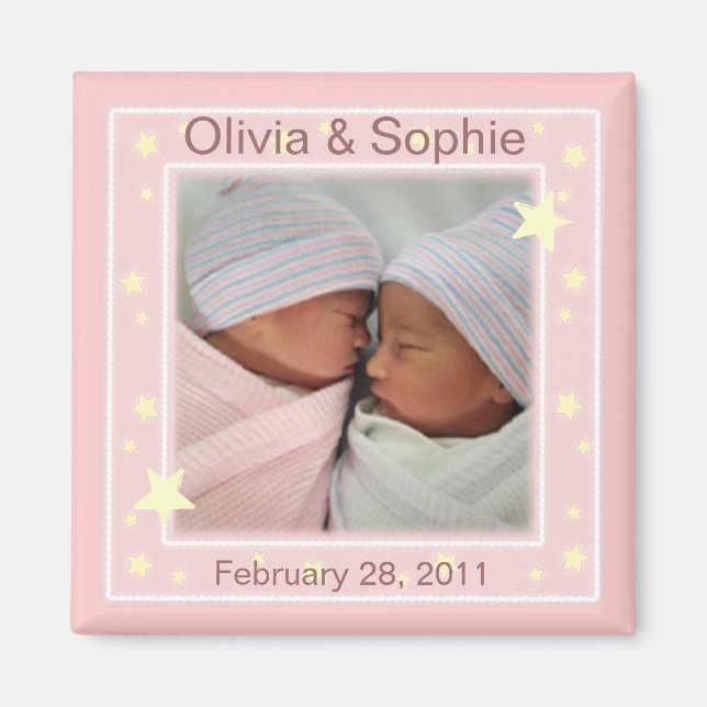 Twin Girls Photo Faire-part Magnet (Devant)
