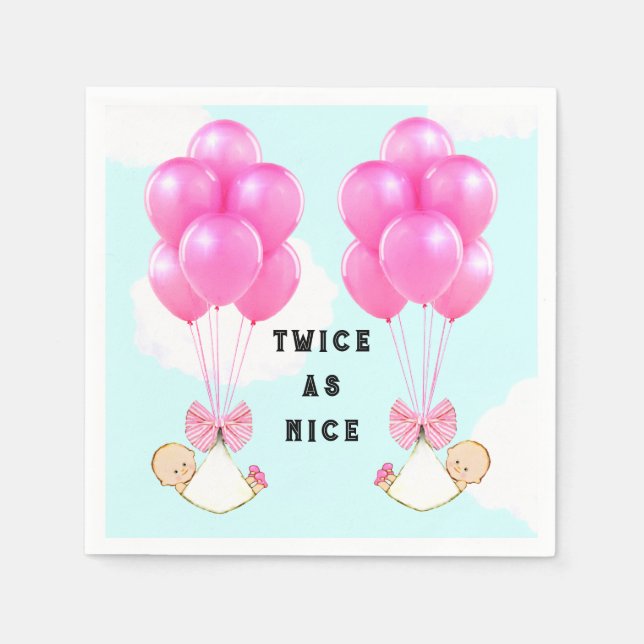 Twin Girls Pink Balloons Babydusche Serviette (Vorderseite)