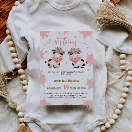 Twin Girls Pink Boho Holy Cow Baby Dusche Einladung