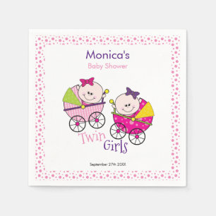 Twin Girls Pink Polka Dots Baby Dusche Napkin Serviette