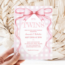 Twin Girls Pink Ribbon Bow Vintag Niedlich Einladung