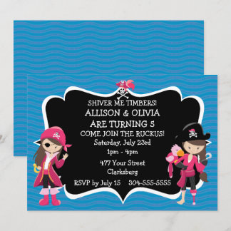 Twin Girls Pirate Birthday Party Einladung