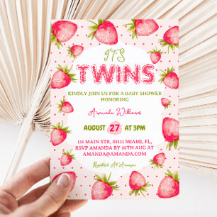 Twin Girls Strawberry Pink Green Niedlich Baby Dus Einladung