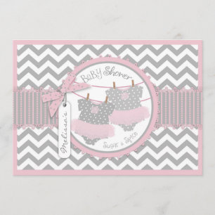 Twin Girls Tutus Zickzack Print Baby Dusche Einladung