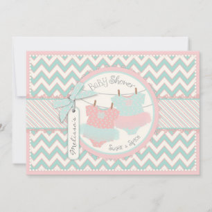 Twin Girls Tutus Zickzack Print Baby Dusche Einladung