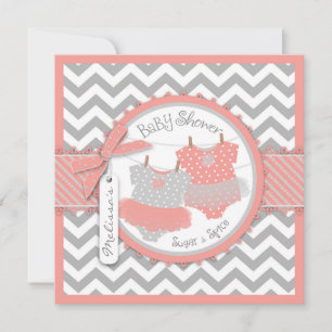 Twin Girls Tutus Zickzack Print Baby Dusche Einladung