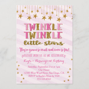 Twin Girls Twinkle Twinkle Little Star Einladung