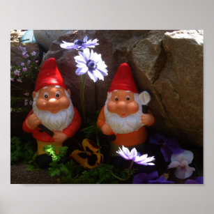 Twin Gnomes Floral Poster