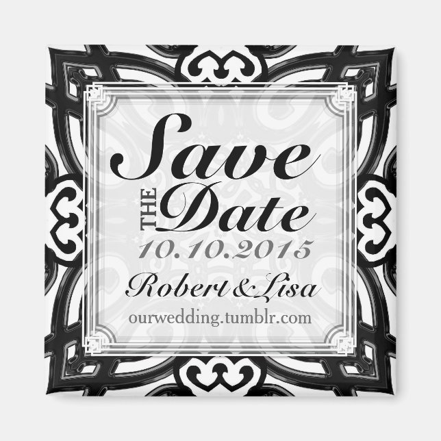Twin Hearts Black White Decor Save the Date Magnet (Devant)