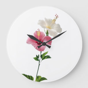 Twin Hibiscus Eleganz Rosa- und Elfenblüten-Harmon Große Wanduhr